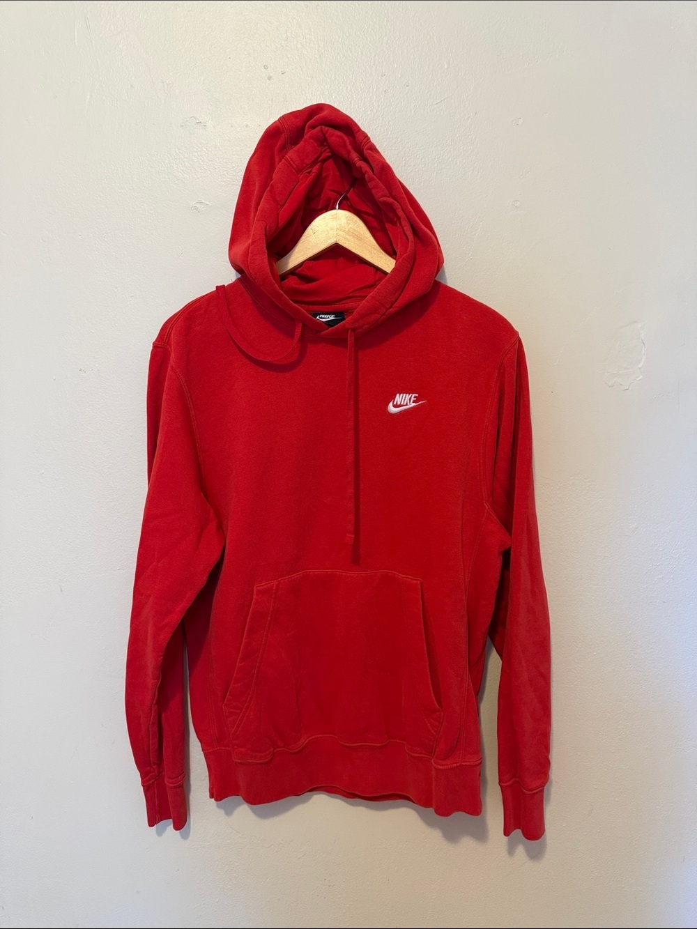 Nike Men's Red Crewneck Hoodie with Small Chest Logo